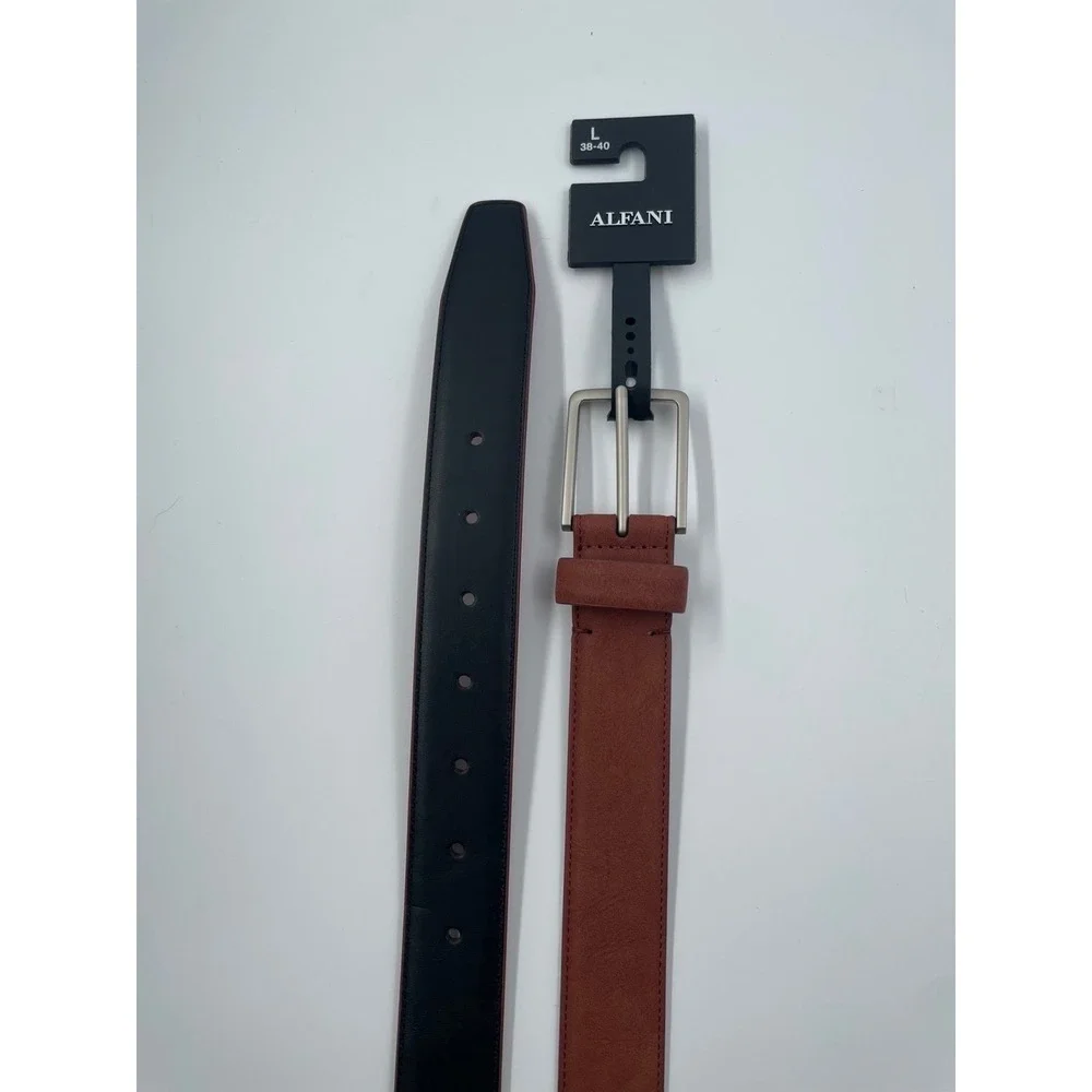 Alfani Mens Reversible Belt Rust Black Silver Buckle Size Large 38-40